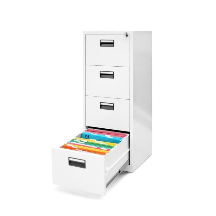 white 4-drawer metal filing cabinet